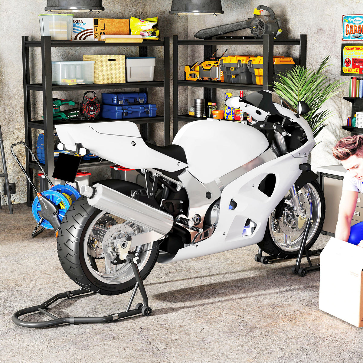 Béquille roue avant arrière charge 390 kg béquille d'atelier moto bras réglable en acier, fourche en forme de U + L noir