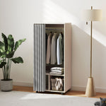 Mobile wardrobe storage cabinet with curtain, hanging rod, 60 x 40 x 128 cm, natural wood effect