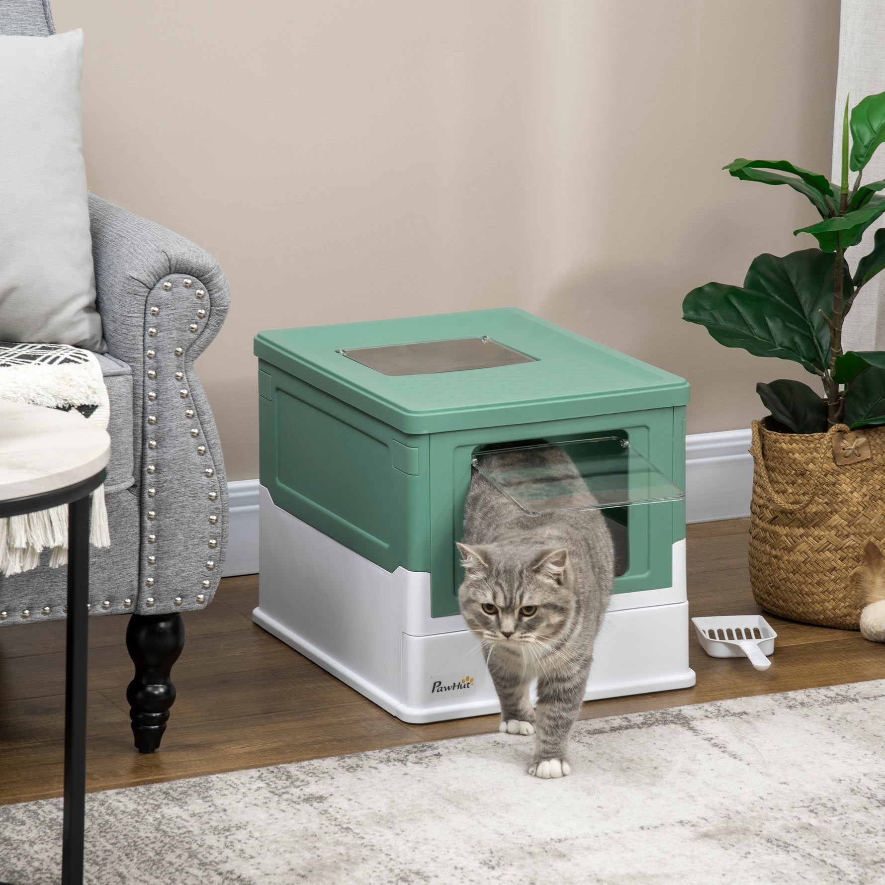 Maison de toilette pour chat pliable double porte battante et supérieure pelle fourni 47,5 x 35,5 x 36,7 cm vert