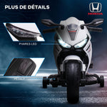 Moto Électrique Enfants sous Licence HONDA 6 V, 3 Km/h, Musique & Lumière, 2 Roues d'Entraînement, Blanc