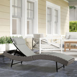 Chaise longue en résine tressé, bain de soleil avec dossier réglable 5 positions et appui-tête, 198 x 61 x 44 cm, gris