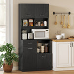 Buffet Haut Cuisine, Armoire de Cuisine avec 4 Portes à Fermeture Douce, Tiroir et Étagères Réglables, Noir
