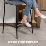 Lot de 2 tabourets de bar en tissu chenille, chaises de bar rembourrées, assise large, dossier haut, 45,5x48x101cm, gris