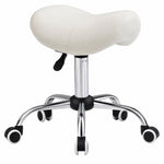 Rollhocker, Massagehocker mit höhenverstellbarer Sitzfläche 49-61 cm und ergonomischem Sattelsitz, 360° drehbarer Arbeitshocker auf Rollen, für Massage, Tattoo, Klinik, Spa, weiß