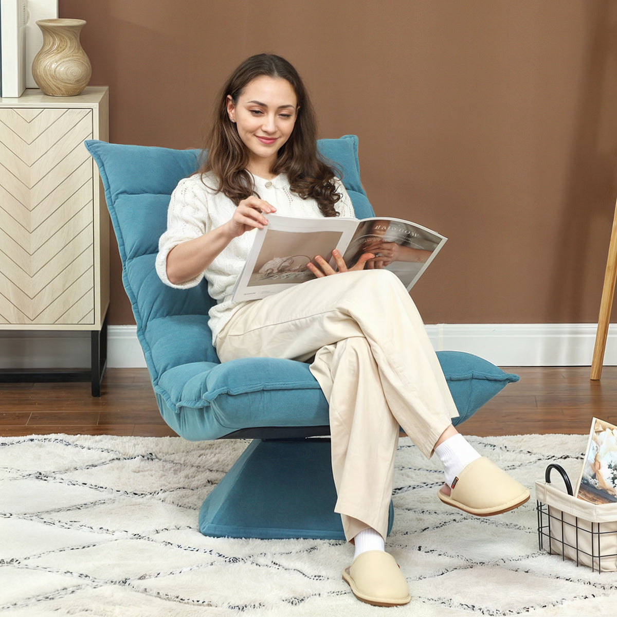 Fauteuil de sol paresseux fauteuil relax fauteuil salon design capitonné inclinaison dossier réglable pivotant 360°