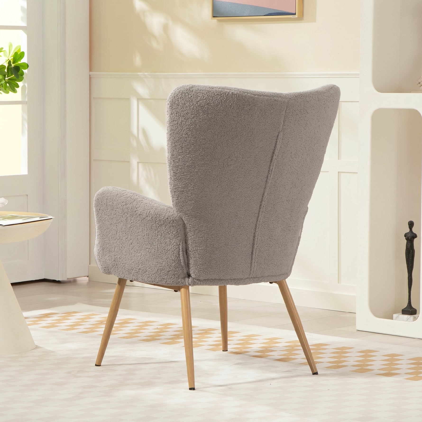 Fauteuil salon, fauteuil d'appoint rembourré en tissu bouclette avec haut dossier et accoudoirs, 71x74x97,5cm, gris