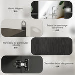 Meuble salle de bain avec miroir, placard à portes et 6 compartiments ouverts, 60 x 14,5 x 49,4 cm, noir