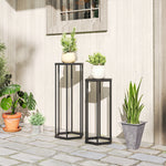 Set di 2 supporti per piante, sgabello esagonale in metallo per fiori, per interni ed esterni, nero