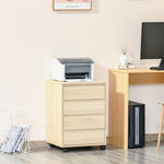 Caisson de Bureau, Rangement Bureau sur Roulettes, 4 Tiroirs Coulissants en Bois, Naturel