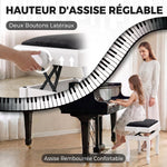 Banc de Piano, Tabouret Piano Réglable en Hauteur 45-56 cm, Banc de Clavier, Siège Rembourré en Velours, Blanc