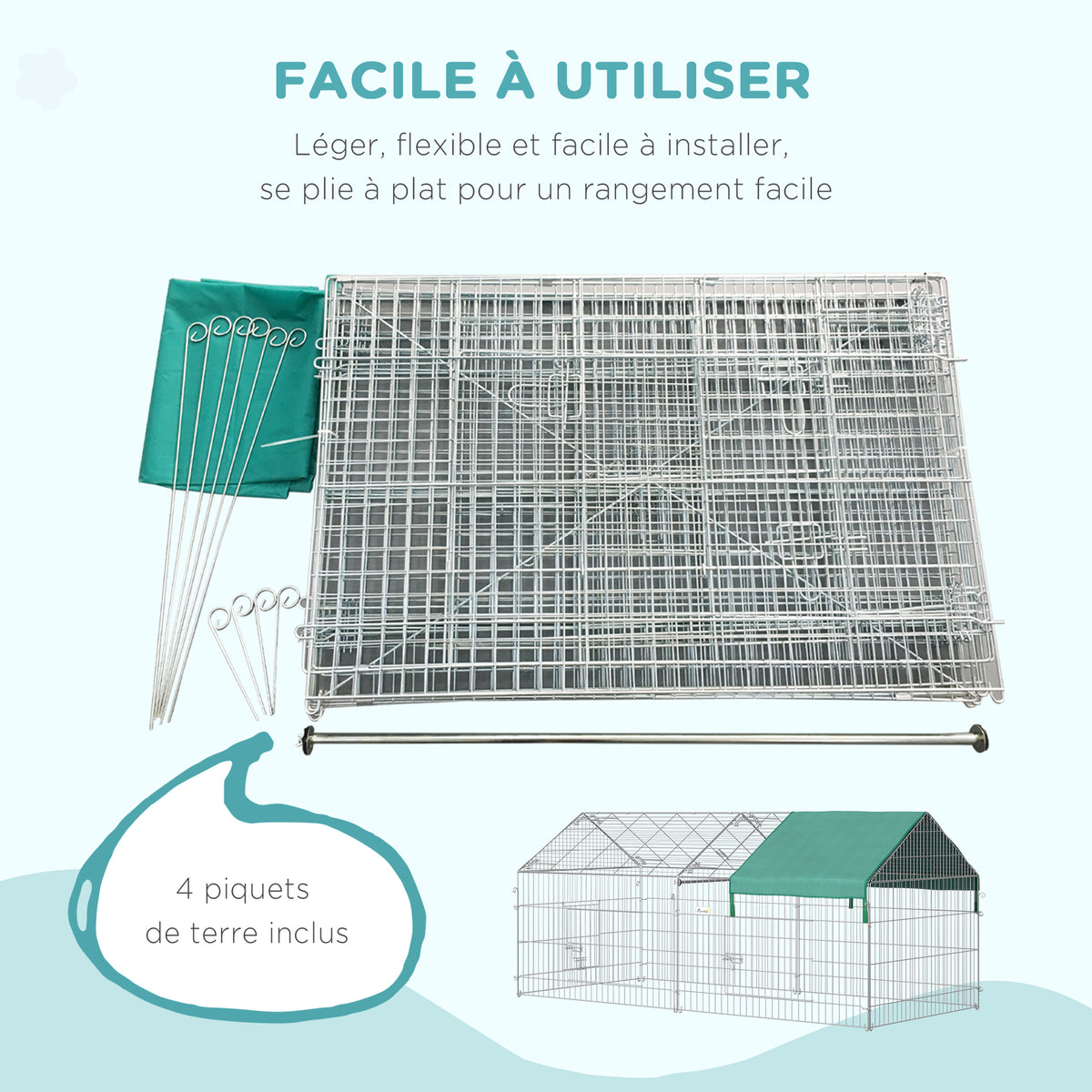 Omheining voor kleine dieren dierenkooi gegalvaniseerd metalen frame 4 grondpennen inbegrepen 220 x