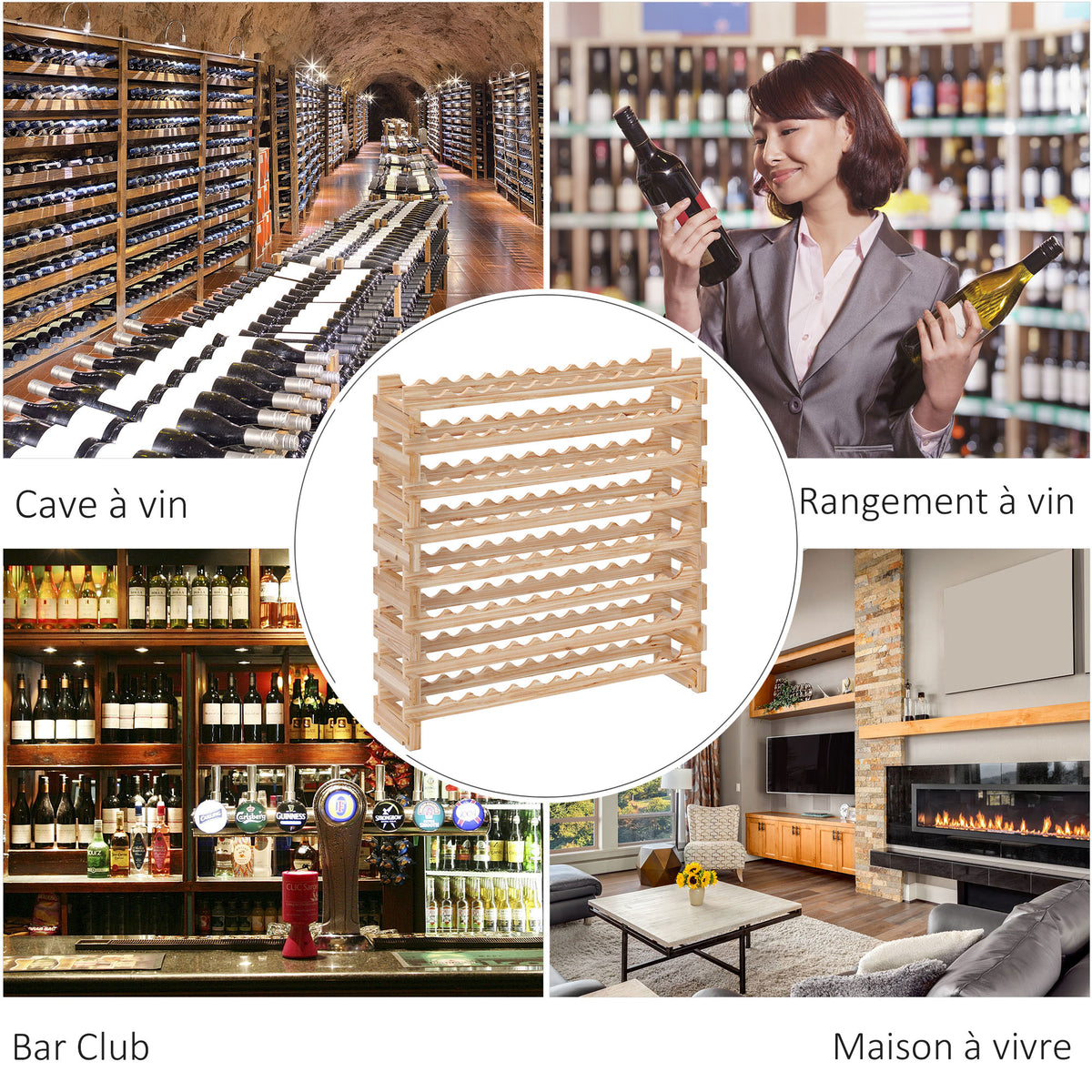 Casier à bouteilles pour 96 bouteilles, étagère à vin avec 8 niveaux modulable, 114×28×113,5cm, bois naturel