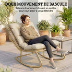 Fauteuil à Bascule Extérieur Coussin Moelleux 125cm Large 64cm en Acier et Textilène Beige et Doré
