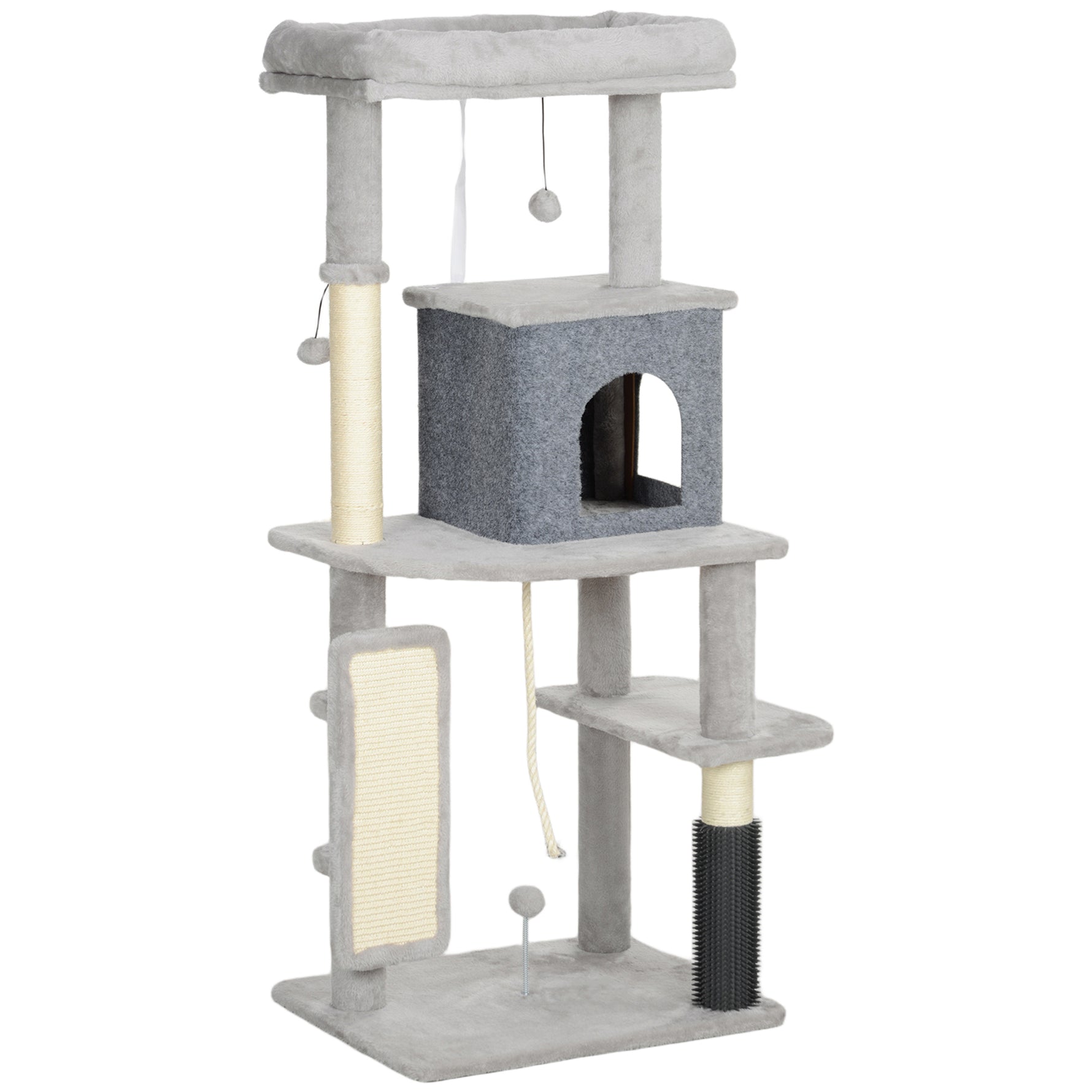 Arbre à Chat Tour de Jeux pour Chats Centre d'Activités avec Poteaux à Griffer en Sisal Niche Hauteur 132 cm Gris