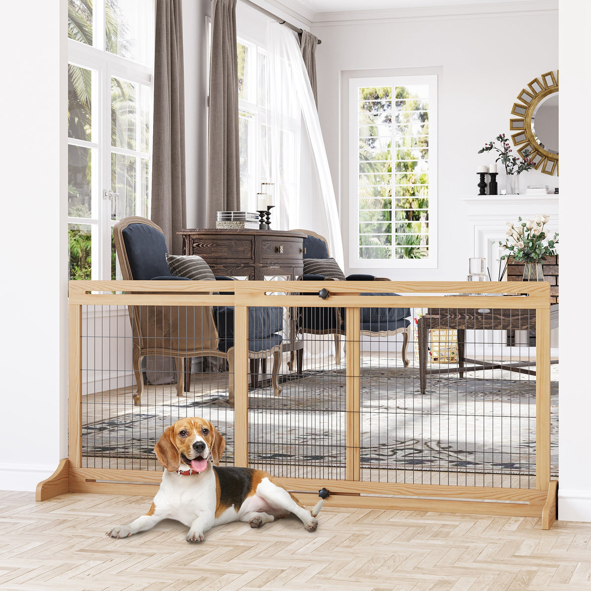 Barriera di sicurezza per cani estensibile lunghezza regolabile 104-180 x 36 x 69 cm pino legno naturale