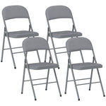 Lot de 4 chaises pliantes et portables intérieur avec assises et dossiers rembourrés en velours, cadre en acier, gris clair