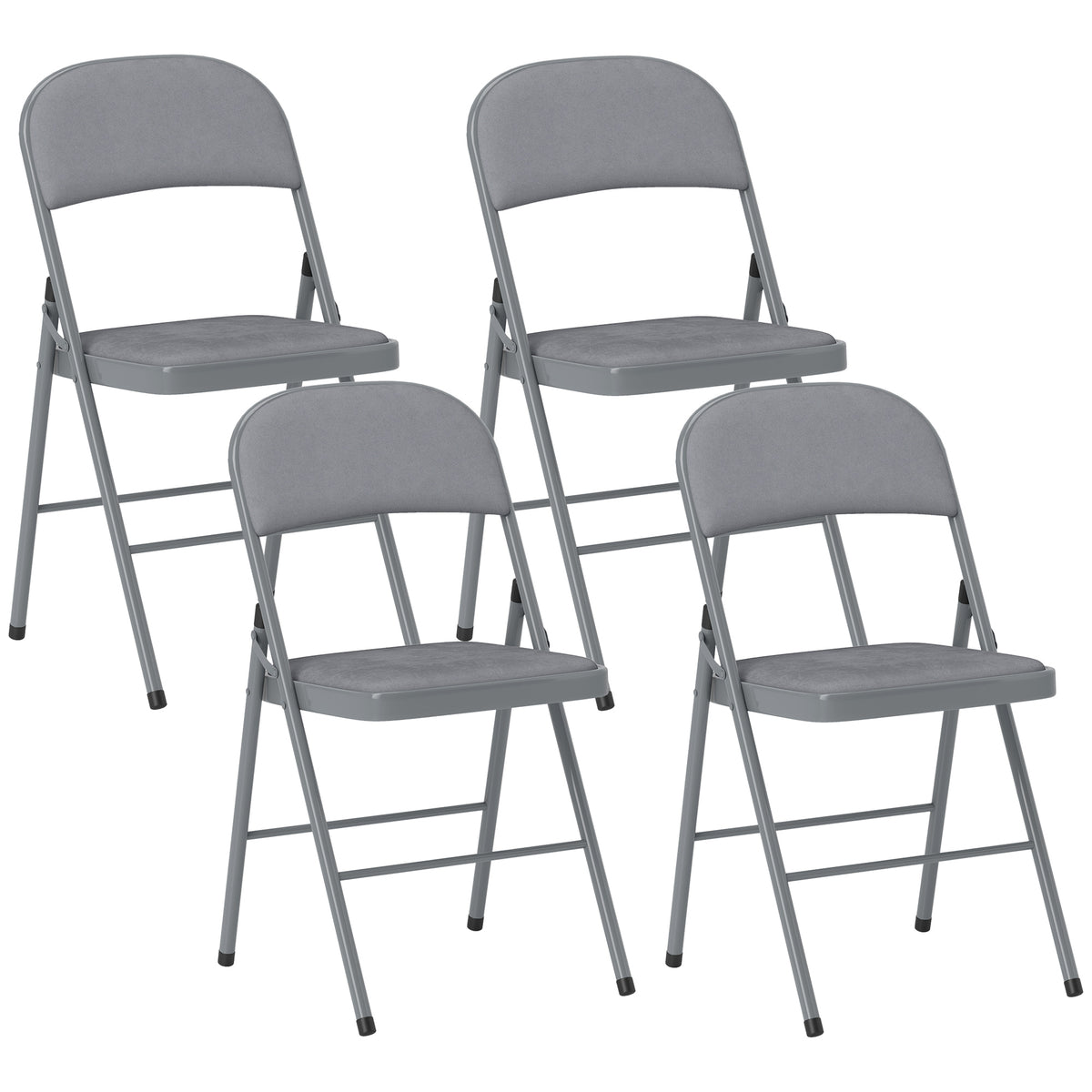 Lot de 4 chaises pliantes et portables intérieur avec assises et dossiers rembourrés en velours, cadre en acier, gris clair