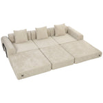 Canapé-Lit Pliable 245 cm, Canapé Compressé 3 Places Modulaire en Chenille avec Assise large, 3 Coussins, Beige-0