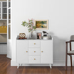 Buffet, meuble de rangement avec 2 portes, 3 tiroirs et pieds en bois massif, style moderne, 90 x 32 x 80 cm, blanc
