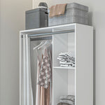Armadio guardaroba armadio contenitore con asta appendiabiti, tende e 3 cassetti in tessuto rimovibili, 105 x 48 x 160 cm, bianco