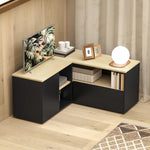 Corner TV stand, television bench for up to 40 inches with 2 cabinets and 3 compartments, 90 x 90 x 45 cm, oak and black