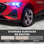 Voiture électrique enfants sous Licence Audi e-tron Sportback, véhicule électrique 12V Max. 5 Km/h avec télécommande 2,4G, phares LED, musique, klaxon, port USB, MP3, rouge
