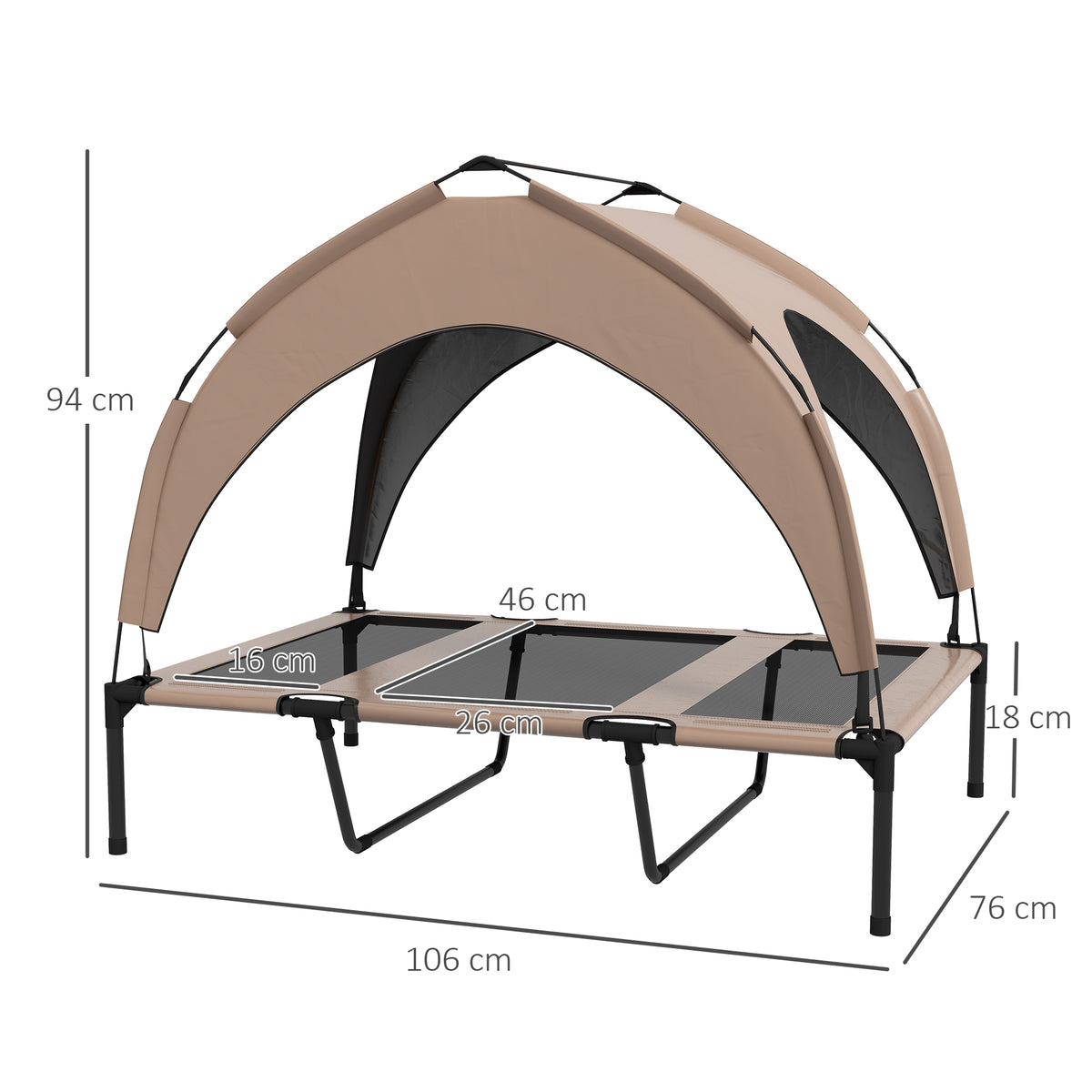 Lit pour chien chat sur pieds lit chien surélevé velum anti-UV oxford sac de transport 106 x 76 x 94 cm café