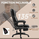 Fauteuil de bureau massant, chaise de bureau avec hauteur réglable, dossier inclinable et télécommande filaire, noir