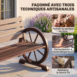 Banc de Jardin banc 3 places banc en bois Style Rustique Chic accoudoirs Roues Charette Bois Sapin traité carbonisation