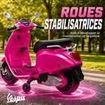 Scooter électrique enfant Vespa 6 V dim. 107L x 47l x 73H cm Musique MP3 Port USB Phare 2 roues d'entraînement - Rose