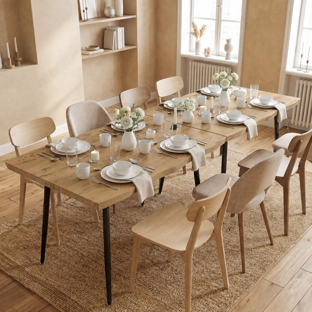 Tavolo da pranzo per 4 persone, 110 x 70 x 75 cm, tavolo da cucina rettangolare, piano spesso effetto legno, rovere