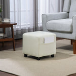 Repose pied salon, ottoman, siège rembourré capitonné en tissu aspect lin avec poche latérale, 35 x 35 x 35 cm, crème