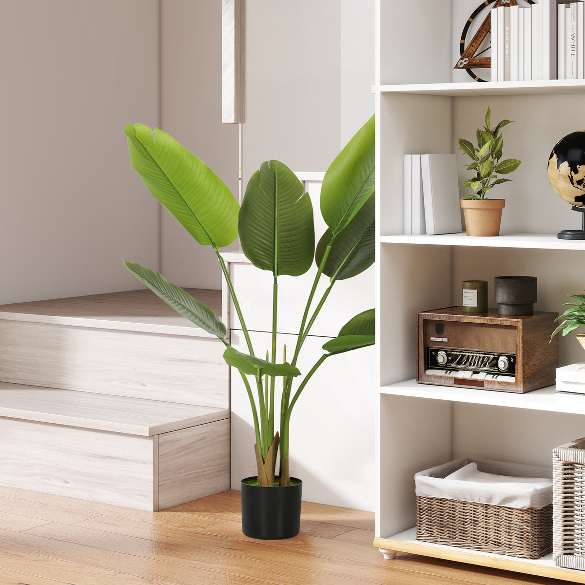 Plante artificielle intérieure 109 cm, arbre artificiel avec pot en plastique et terreau floqué, vert
