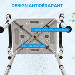 Tabouret de douche pour personnes âgées et handicapées avec accoudoirs, hauteur réglable, patins antidérapants, blanc