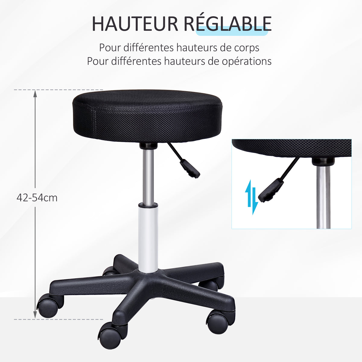 Lot de 2 tabourets de massage à roulettes reglable en hauteur pivotant avec trois couleurs de housse de protection