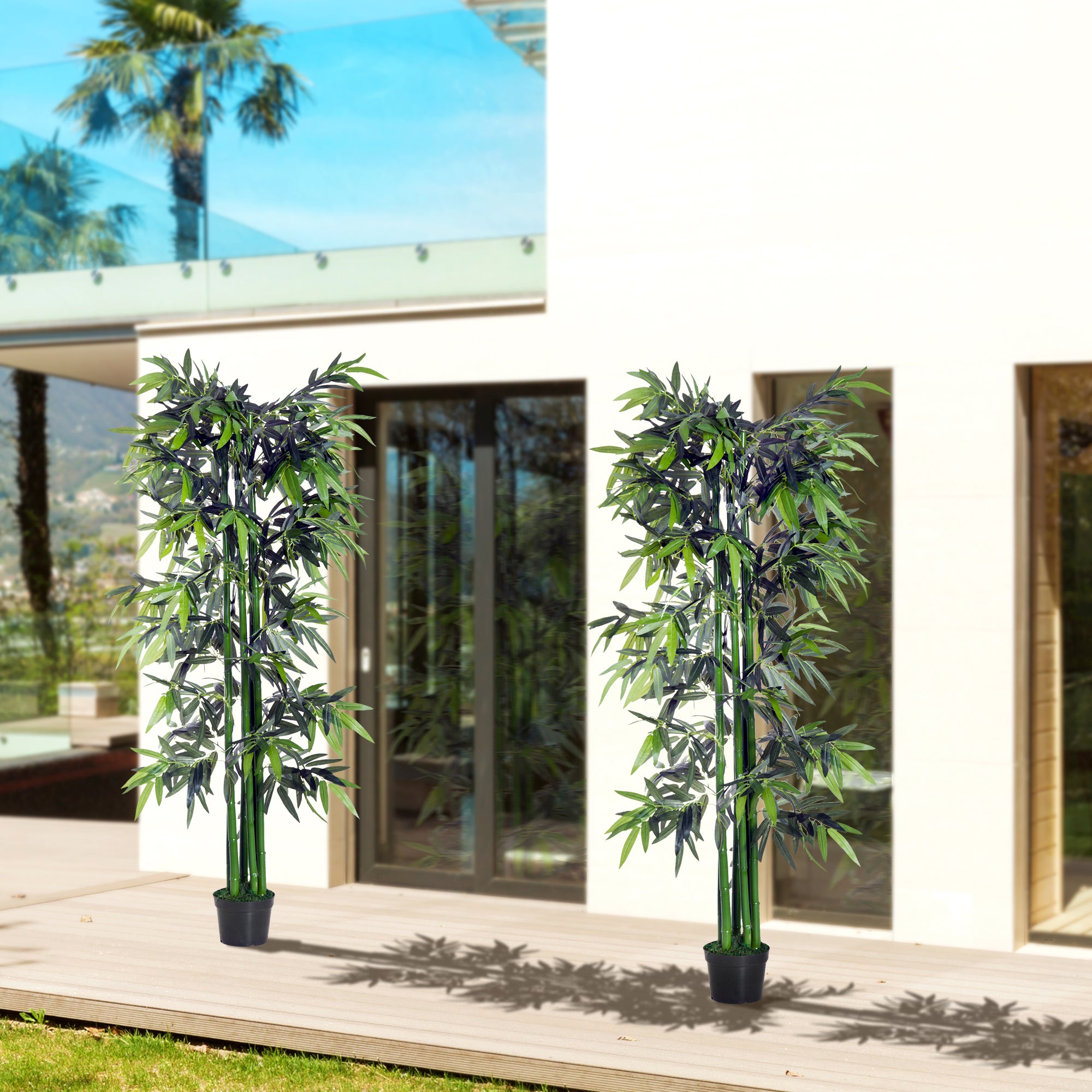 Lot de 2 Bambous Artificiel XXL 1,80H m arbre artificiel 1105 Feuilles denses réalistes Pot Inclus Noir Vert