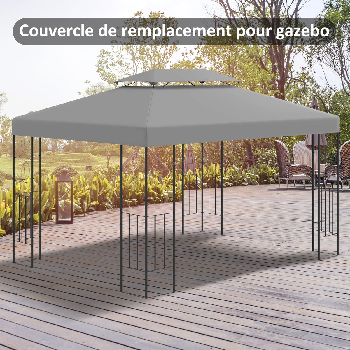 Toile de rechange pour pavillon tonnelle tente 3 x 4 m polyester haute densité 180 g/m² gris clair