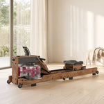 Rameur à Eau Rameur Appartement Pliable Double Rail Aluminium Capacité 158kg Connexion Bluetooth 182x42x67cm Chêne-1