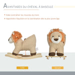 Cheval à Bascule modèle Lion Fonction Musicale Selle Grand Confort Peluche Courte Douce Pour Enfants 18-36 Mois Bois peuplier Marron dim. 68L x 35l x 50H cm