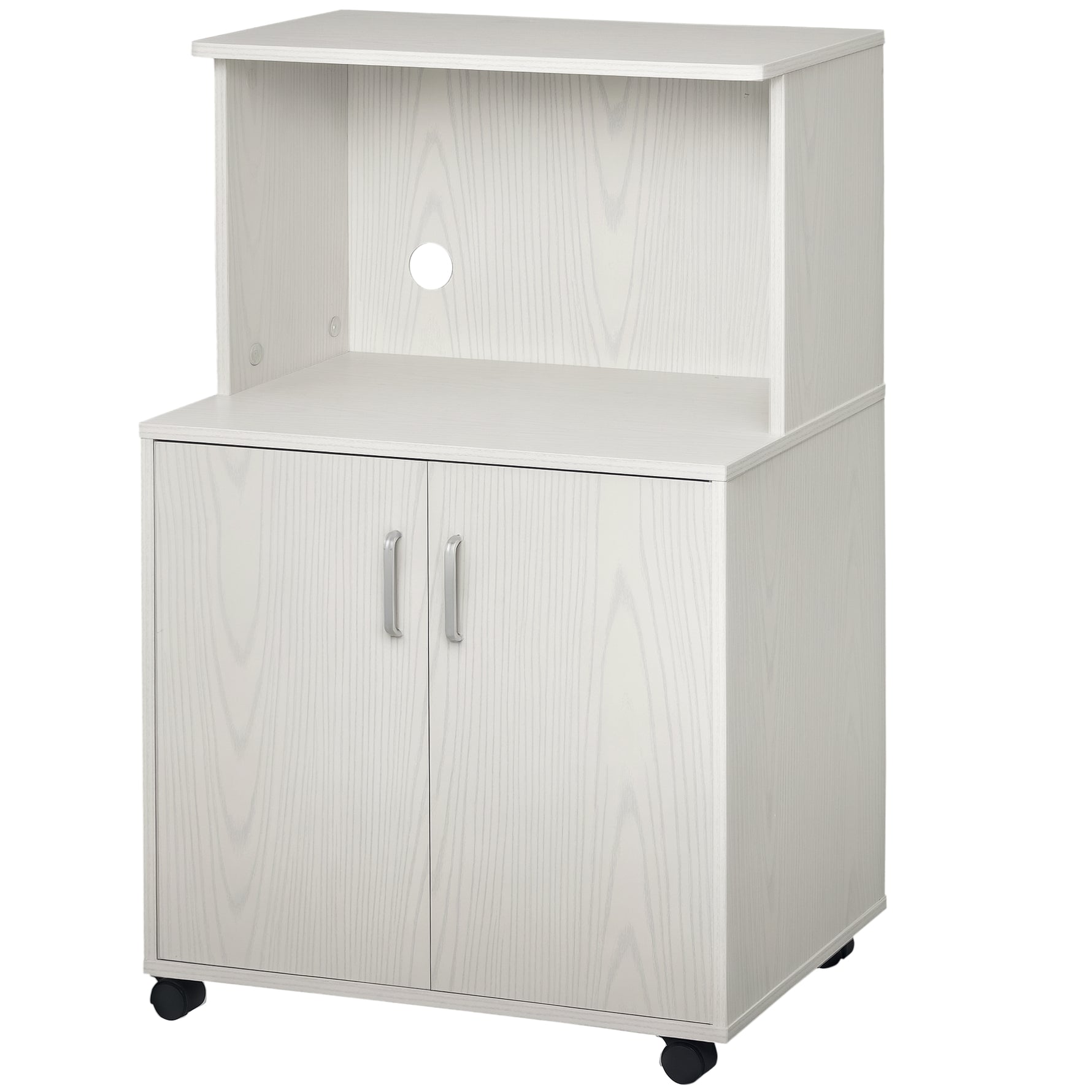 Chariot desserte micro-ondes placard 2 portes - dim. 60,4L x 40,3l x 97H cm - blanc
