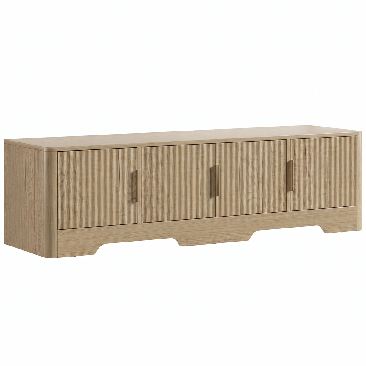 Meuble TV 140 cm, Meuble Télé pour Téléviseur jusqu'à 60 Pouces, 4 Portes Cannelées et Étagères Réglables, Chêne