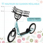 Trottinette patinette pour Enfants à partir de 5 Ans Grands pneus en Caoutchouc Guidon réglable poignée Frein et béquille Acier Charge max. 100 Kg Bleu