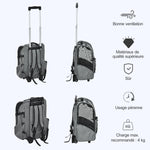 Sac de transport à roulettes pour chien 2 en 1 trolley chariot sac à dos pour chien chat avec poignée téléscopique, sacs de rangement, aérations, attache de sécurité, 42 x 25 x 55 cm, gris