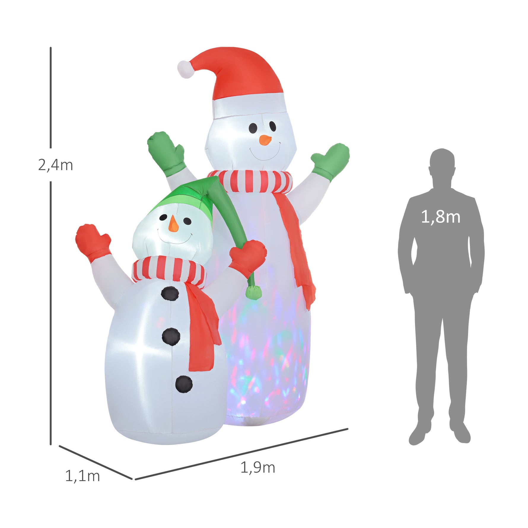 Bonhomme de neige gonflable de Noël, 240 cm, décoration gonflables de Noël avec lumières LED, blanc