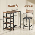 Conjunto de mesa de bar con 2 taburetes, mesa alta de cocina y 2 sillas de bar acolchadas de PU, nogal