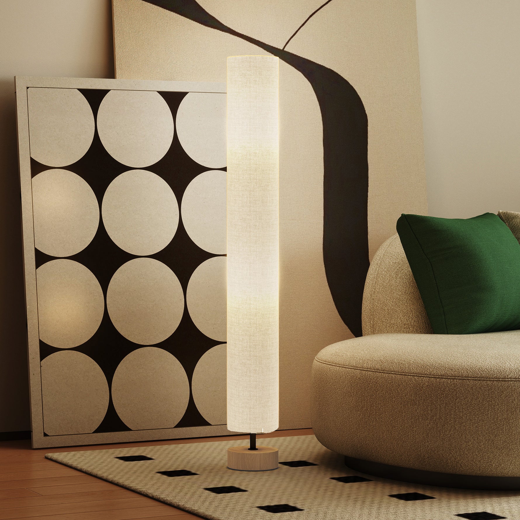 Lampadaire sur pied de salon avec abat-jour en lin, interrupteur à pied, 2 x douille E27, 120 cm, gris