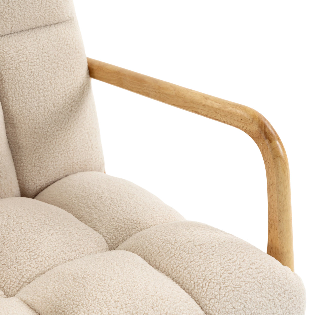 Schommelstoel met Voetensteun, Rocking Chair van Boucléstof, Houten Poten, 64,5 x 82 x 89 cm, Beige