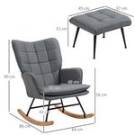 Fauteuil à bascule avec repose-pieds, rocking chair, assise large, dossier haut, coussin inclus, 64 x 89 x 90 cm, gris