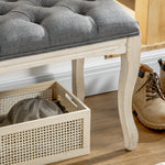 Banc Banquette capitonnée Style Classique 110 cm Bout de lit Rembourrée en lin piètement Bois hévéa sculpté Lin Gris