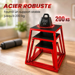 Boîte Entraînement Pliométrique Trapézoïdale en Acier, 3 Plateformes de Saut Antidérapantes 30,5/45,8/61 cm, Rouge